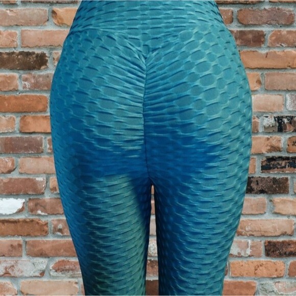 Turquoise Blue Scrunchy Tik Tok Leggings L - Picture 6 of 7